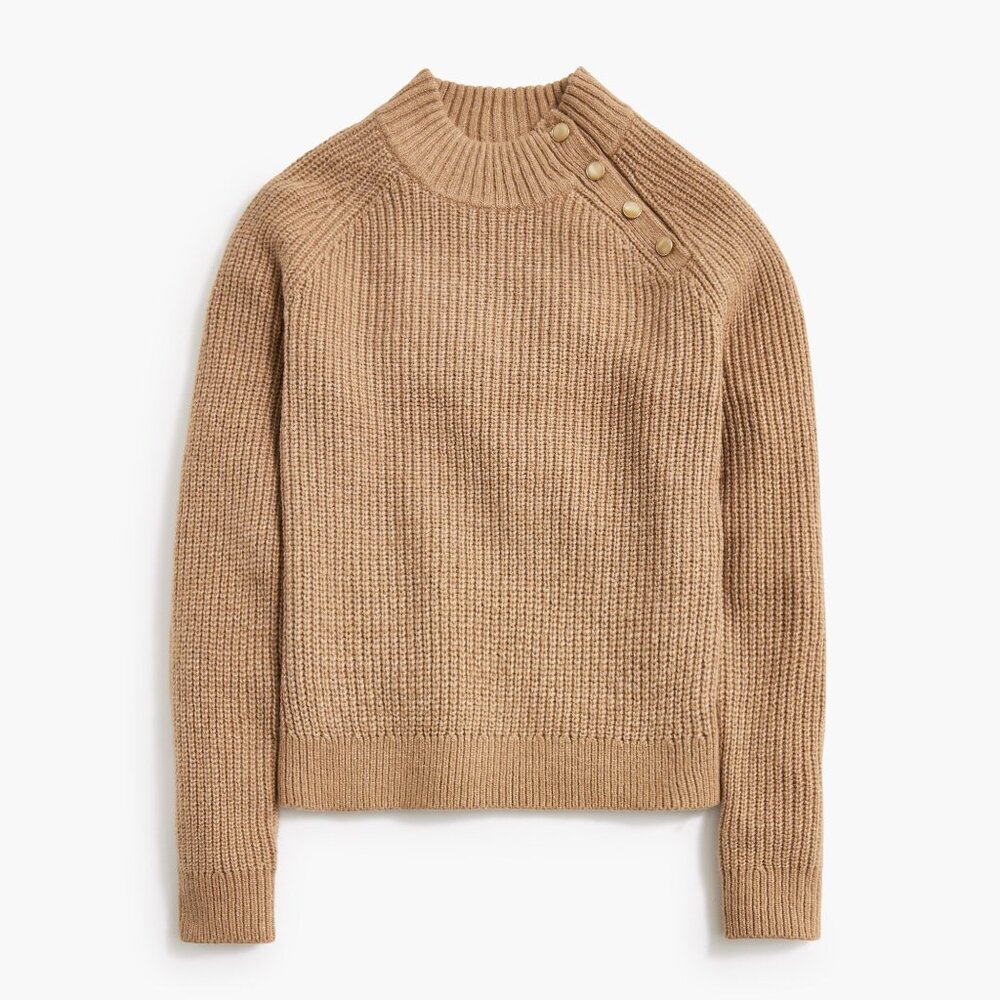 NWT J. Crew Womens Plus Size 2X Tan Cotton Blend Mockneck Knit Sweater NEW